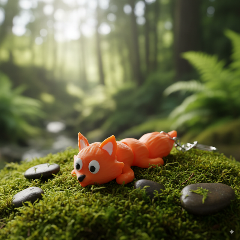 3D printed flexible fox keychain with star carbine